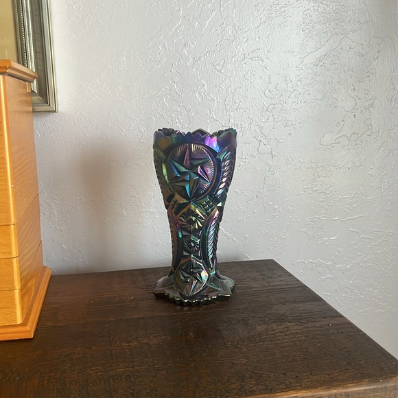 Vintage Blue Purple Carnival Glass Vase